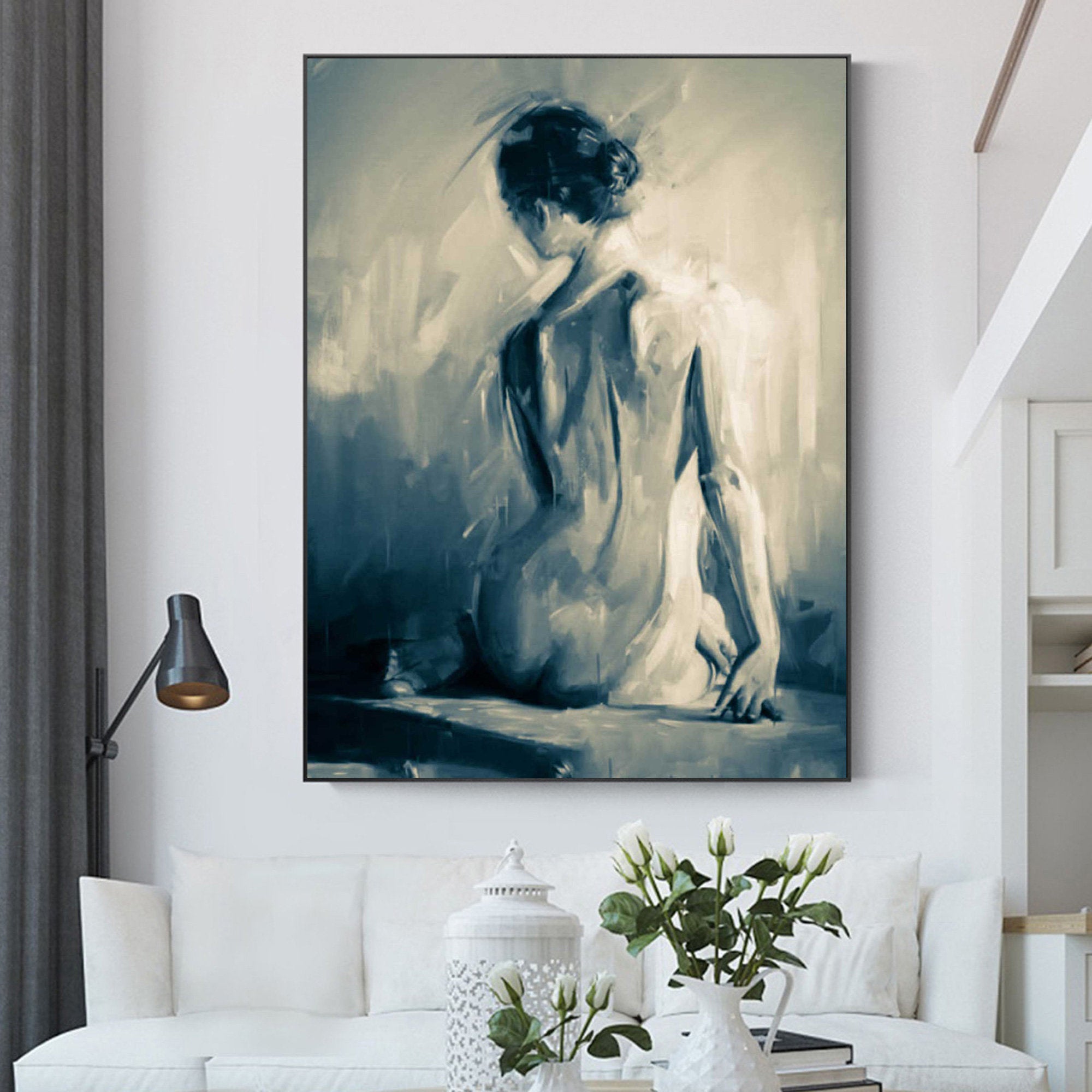 Nude Wall Art Original Black and White Erotic Painting from Bedroom Cp –  Extra Large Wall Art