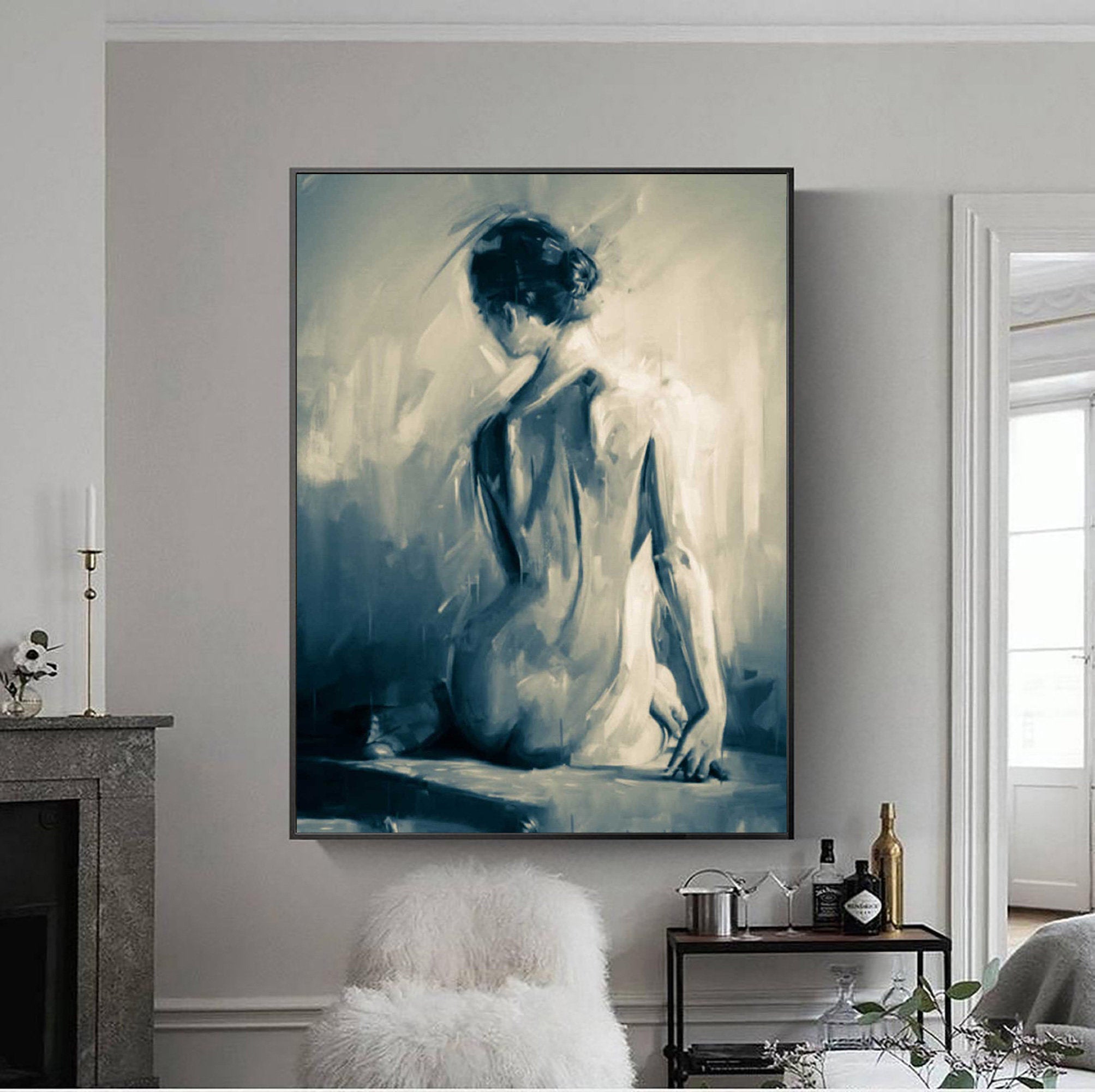 Nude Wall Art Original Black and White Erotic Painting from Bedroom Cp –  Extra Large Wall Art