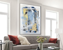 Load image into Gallery viewer, Blue Gold Gray Abstract Painting On Canvas Sofa Size Canvas Art Np093
