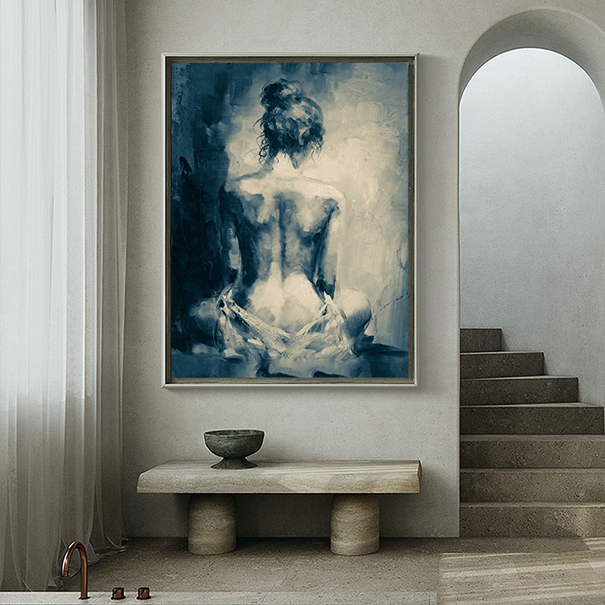 Nude Wall Art Original Black and White Erotic Painting for Bedroom Cp0 –  Extra Large Wall Art