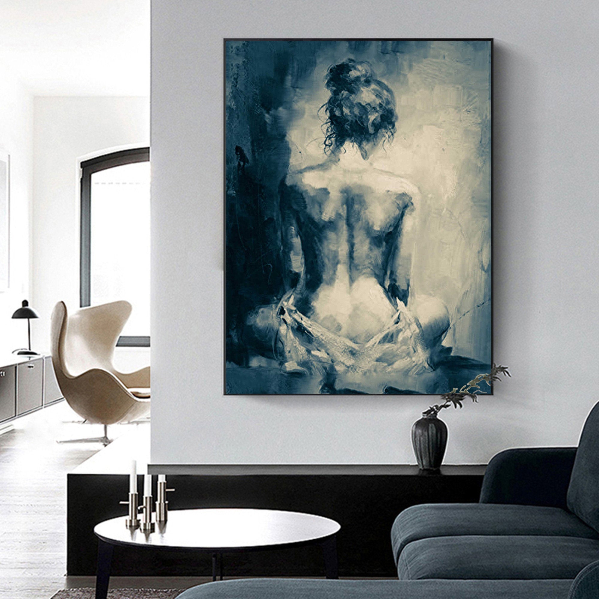 Nude Wall Art Original Black and White Erotic Painting for Bedroom Cp0 –  Extra Large Wall Art