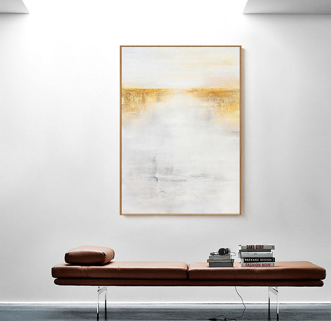 Gold White Wall Painting on Canvas Minimalist Painting Op029
