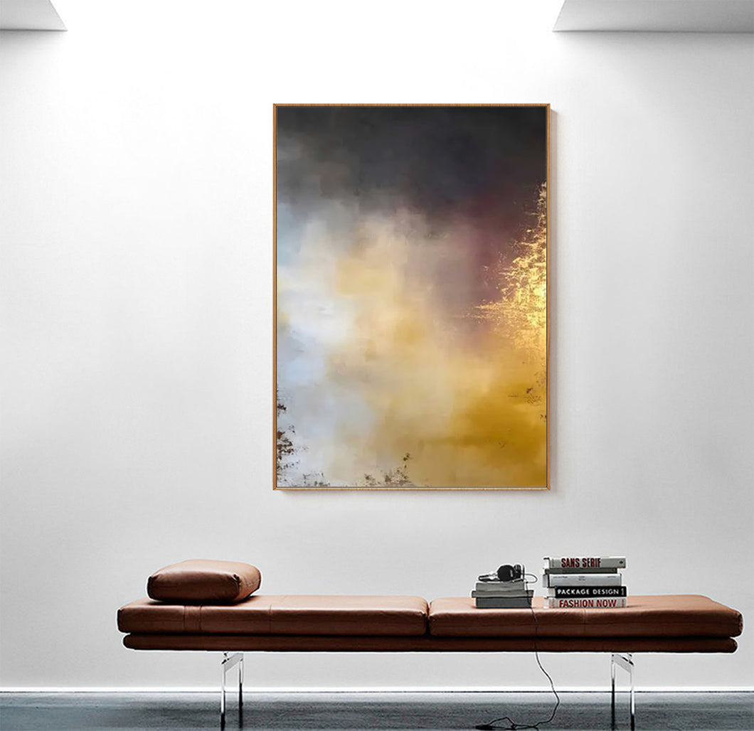 Extra Large Gold Grey Abstract Painting on Canvas Yellow Painting Op009