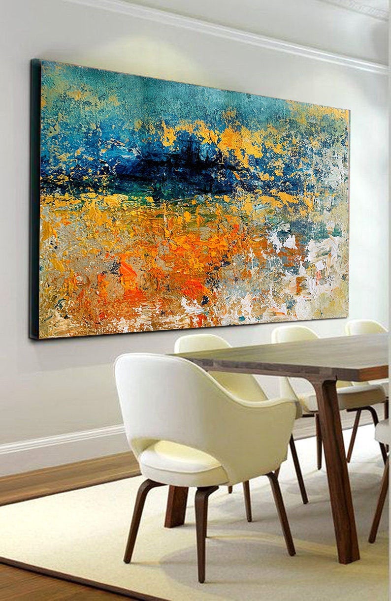 Blue Yellow Orange Abstract Painting,Dining Room Wall Art Gp068 – Extra ...