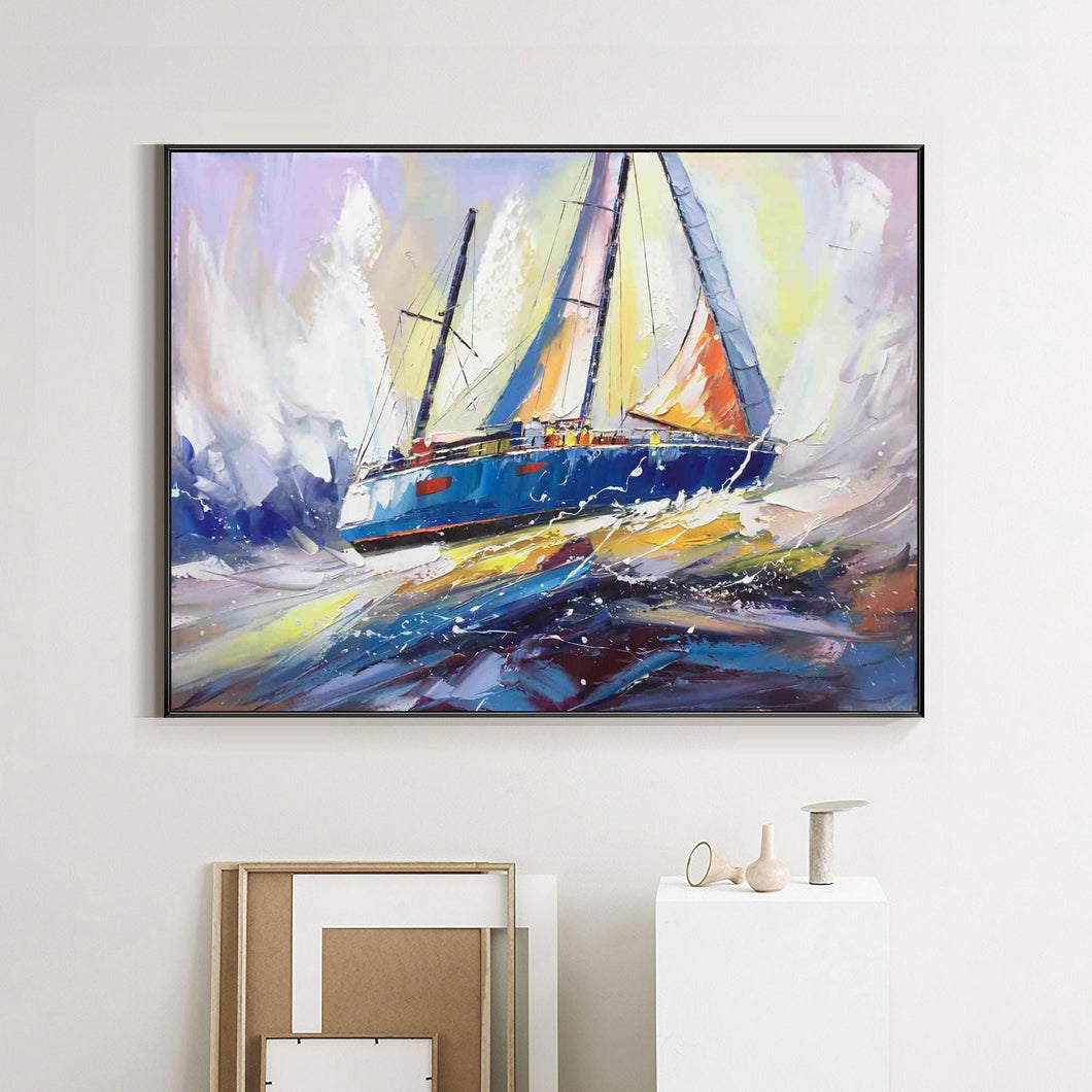 Blue Ocean Painting Sailboat Painting Landscape on Canvas Op031