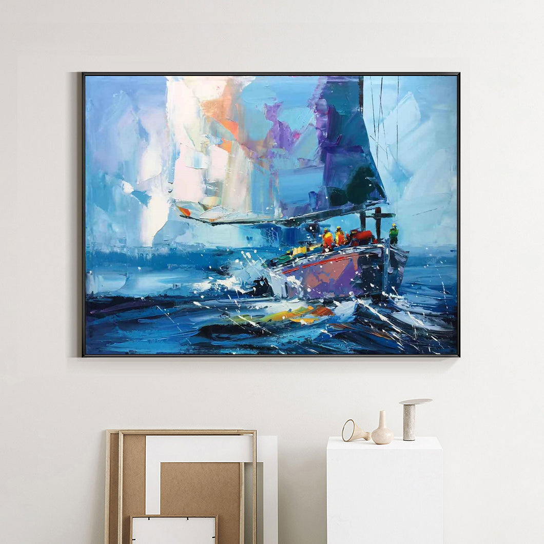 Seascape Painting Blue Abstract Sailing Boat Painting Yp005