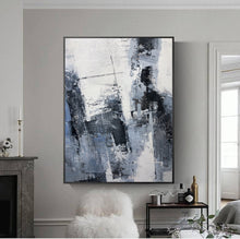 Load image into Gallery viewer, Gray Painting Abstract Extra Large Blue Abstract Painting Black White Cp009
