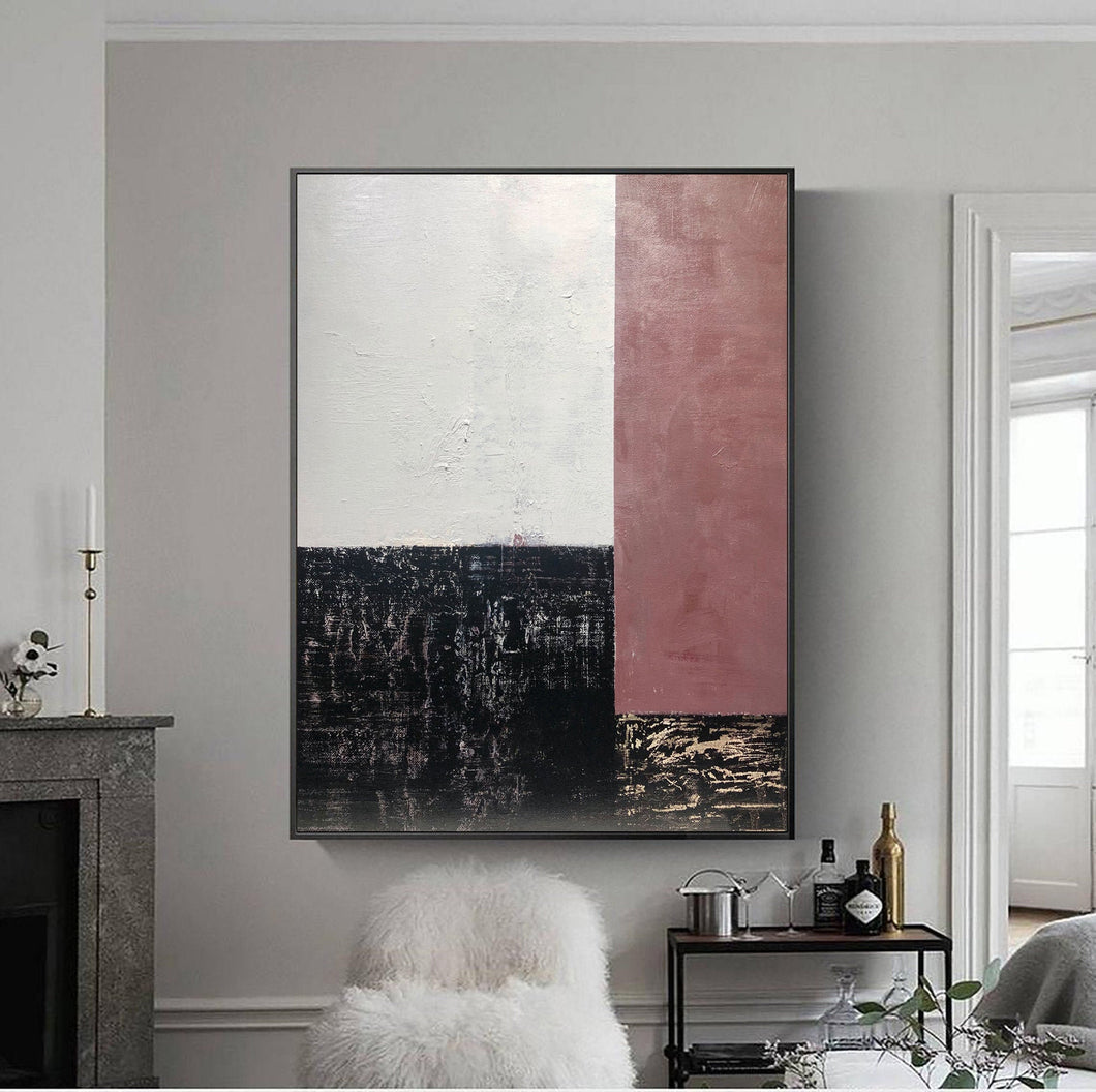 Black and White Painting on Canvas Iron Red Wall Art Op052