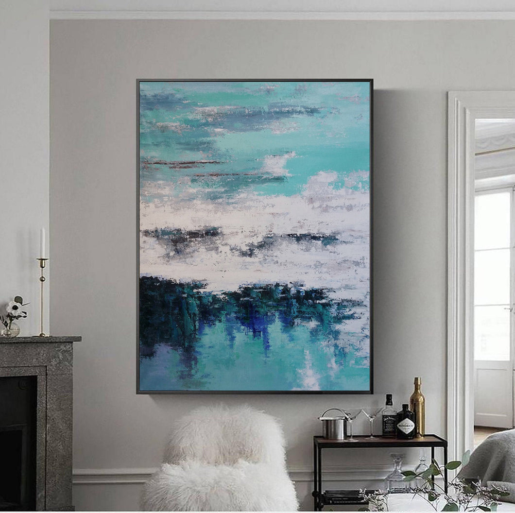 Large Ocean Painting Green Blue Abstract Art Op041