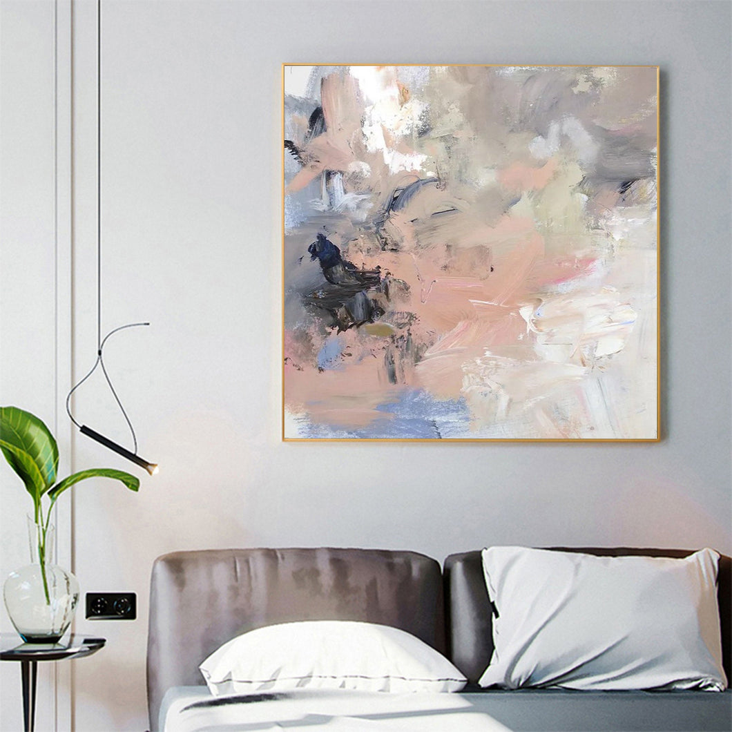 Pink Blue Abstract Painting Beige Gray Painting Large Modern Wall Art Op004