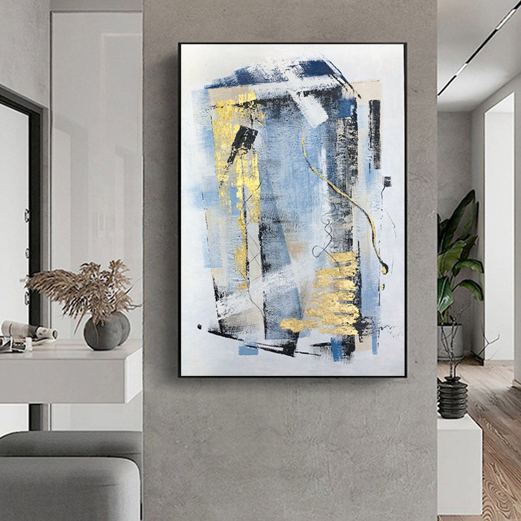Blue Gold Gray Abstract Painting On Canvas Sofa Size Canvas Art Np093