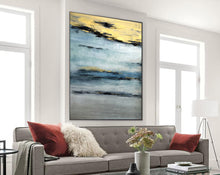 Load image into Gallery viewer, Navy Blue Gold Grey Abstract Painting Modern Wall Art Canvas Np086
