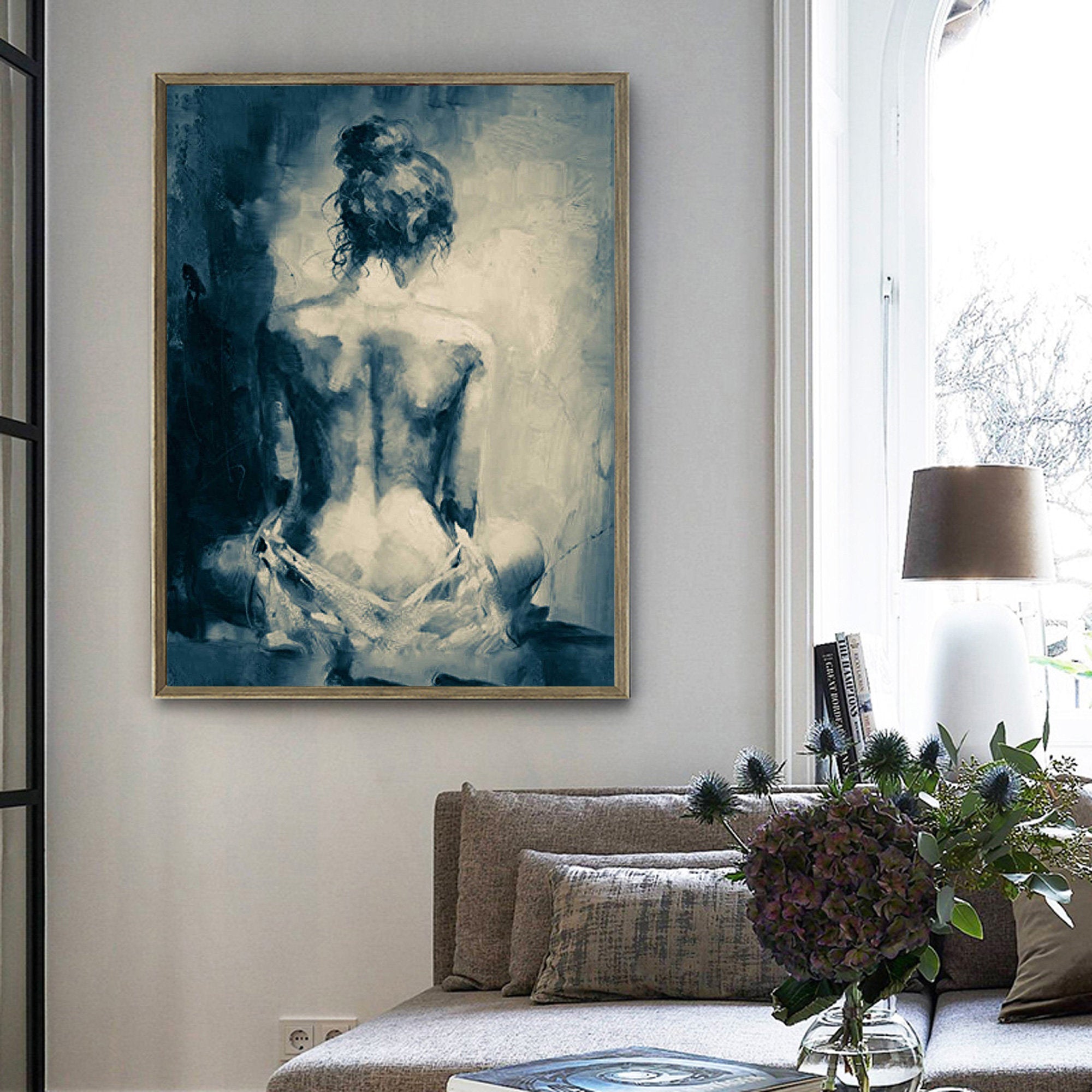 Nude Wall Art Original Black and White Erotic Painting for Bedroom Cp0 –  Extra Large Wall Art