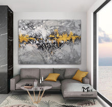 Load image into Gallery viewer, Gray Canvas Painting Black Gold Painting Contemporary Abstract Art Kp005
