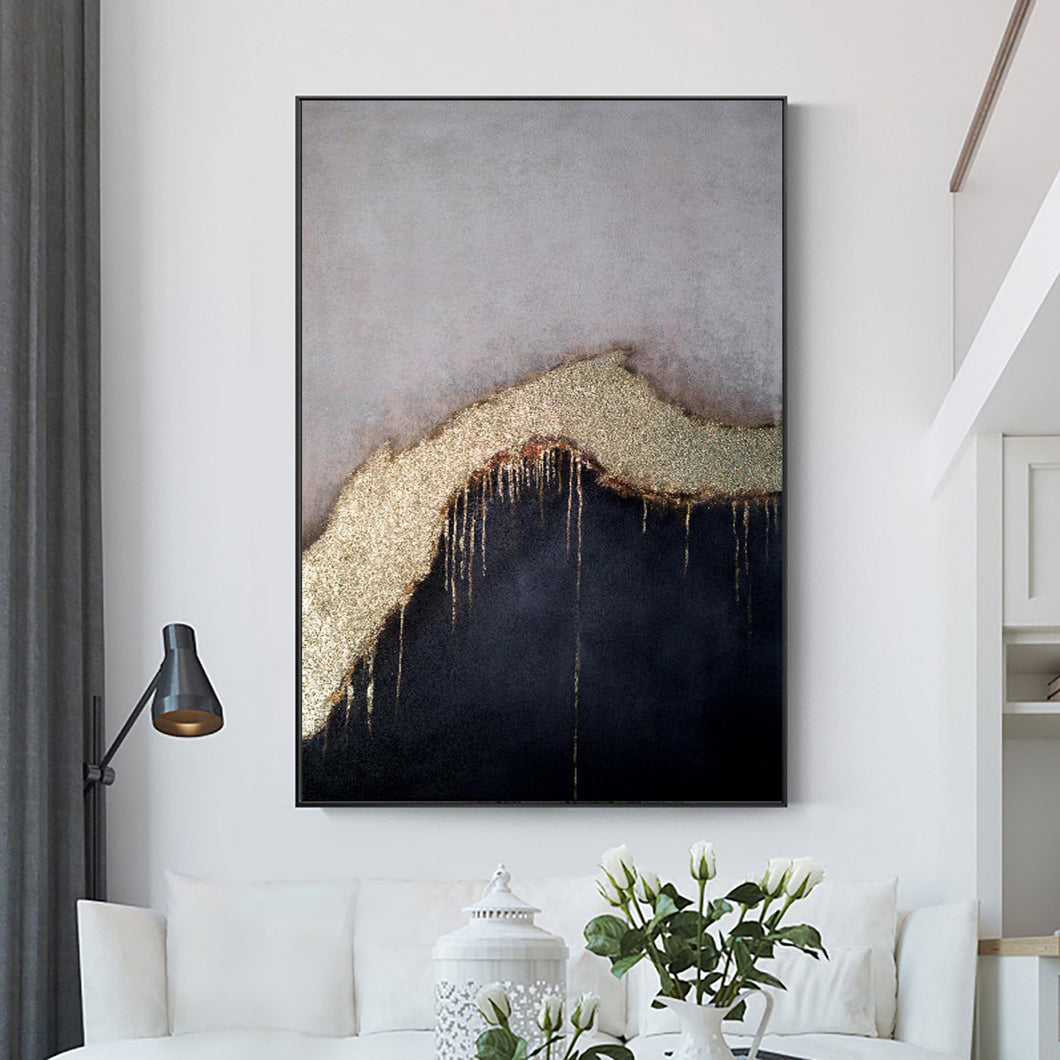 Gold Leaf Abstract Painting Black Gold Canvas Painting Kp024