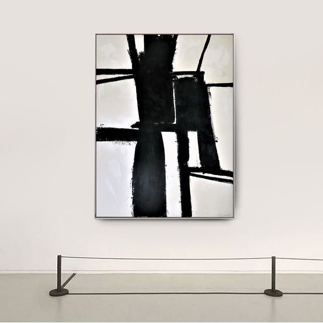 Black and White Wall Art Oversized Abstract Painting on Canvas Op043