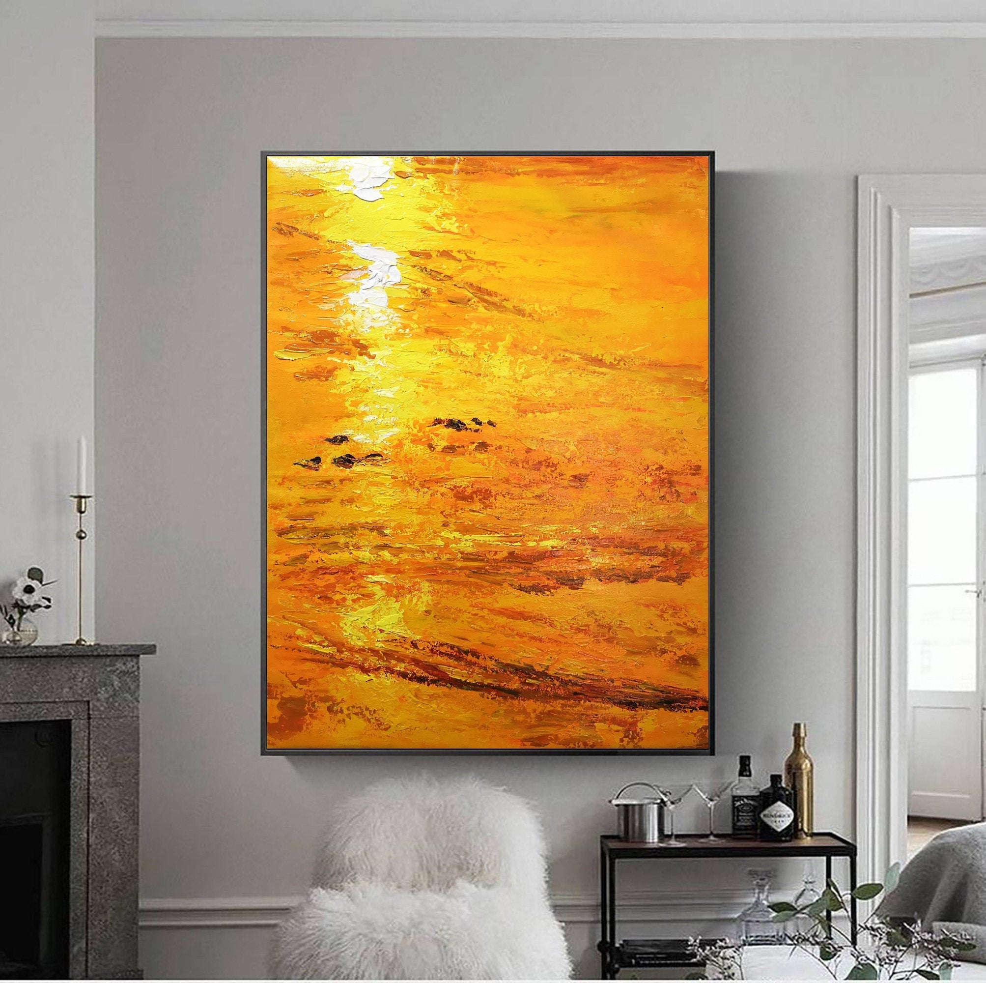 Abstract online seascape painting orange canvas modern art purple mountain art texture acrylic painting oversize wall pictures cuadros abstractos