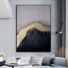 Load image into Gallery viewer, Gold Leaf Abstract Painting Black Gold Canvas Painting Kp024
