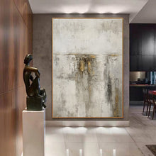 Load image into Gallery viewer, Gray White Gold Abstract Acrylic Painting on Canvas Textured Wall Art Op093
