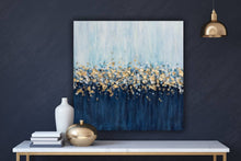 Load image into Gallery viewer, Gold Silver Leaf Painting Navy Blue Textured Painting on Canvas Kp060
