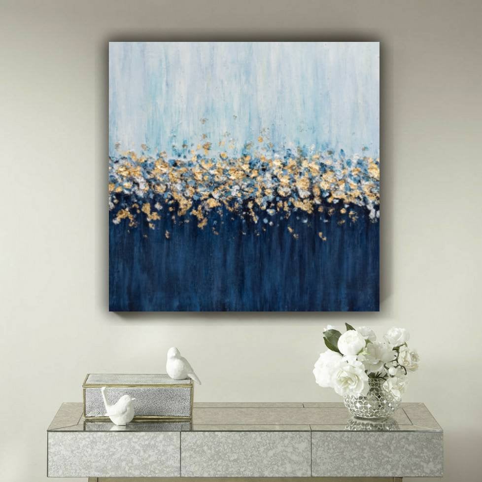 Gold Silver Leaf Painting Navy Blue Textured Painting on Canvas Kp060
