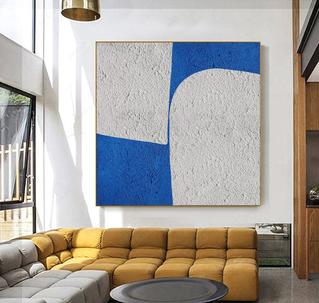 Blue And White Minimalist Painting Geometric Wall Art Office Decor Op046