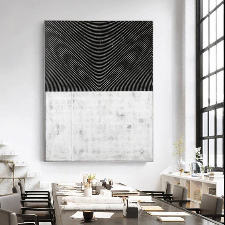 Original Black and White Minimalist Wall Art Abstract Canvas Painting for Wall Gp040