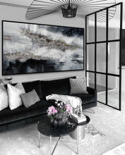 Load image into Gallery viewer, Black Silver Artwork Extra Large Panoramic Abstract Painting Ap053

