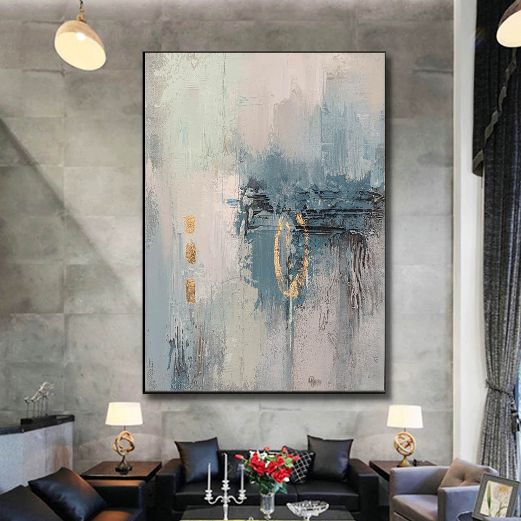 Gray Blue Abstract Wall Art Contemporary Art Painting Op082