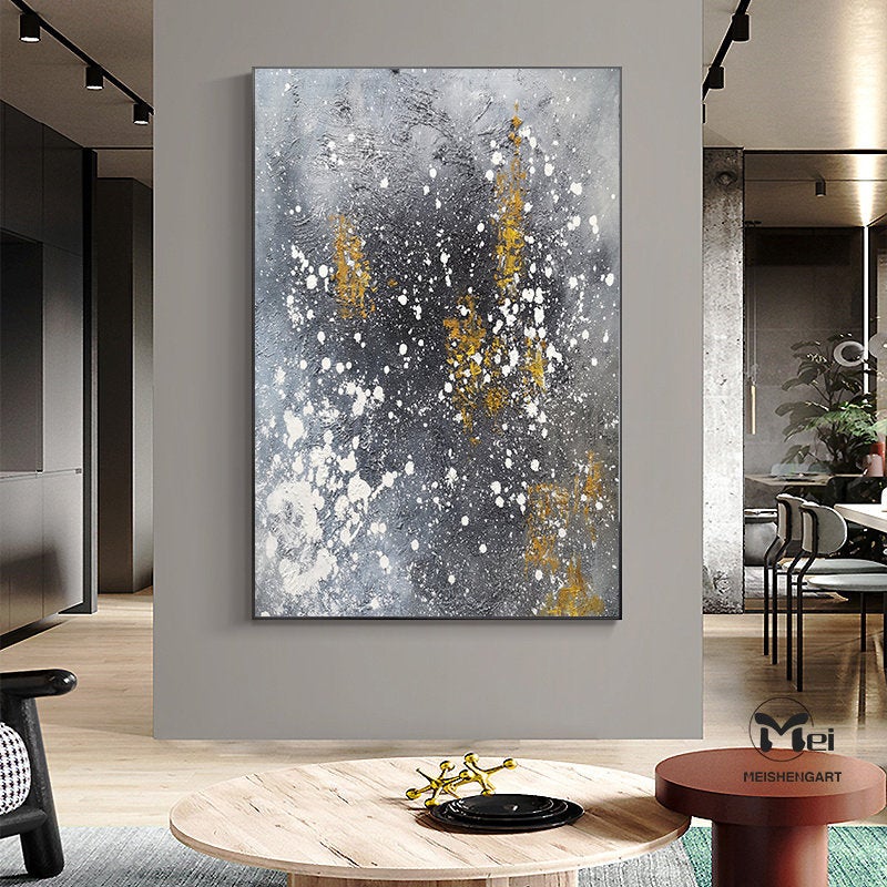 Gray Gold Acrylic Painting Modern Art Oversize Painting Kp017