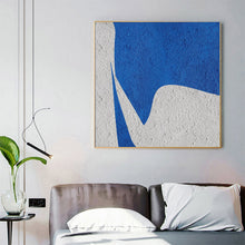 Load image into Gallery viewer, White And Blue Abstract Painting Minimal Art Office Decor Op047
