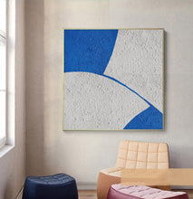 Load image into Gallery viewer, White And Blue Abstract Painting Minimal Painting Office Decor Op048
