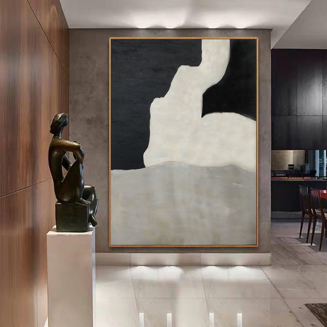 Black And White Grey Contemporary Art Hand Painted Abstract Painting Op097