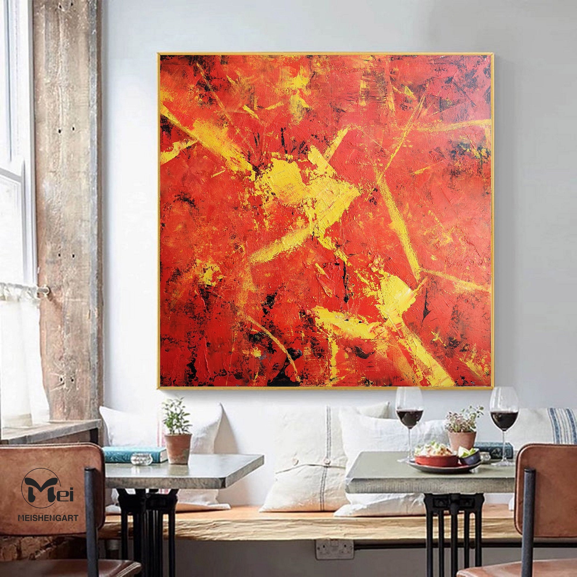 Red Painting On Canvas Contemporary Art Yellow Art For Home Decor Kp00 ...