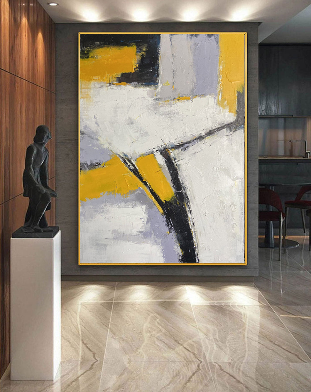 Yellow Gray White Abstract Painting Modern Wall Art Textured Painting Np073