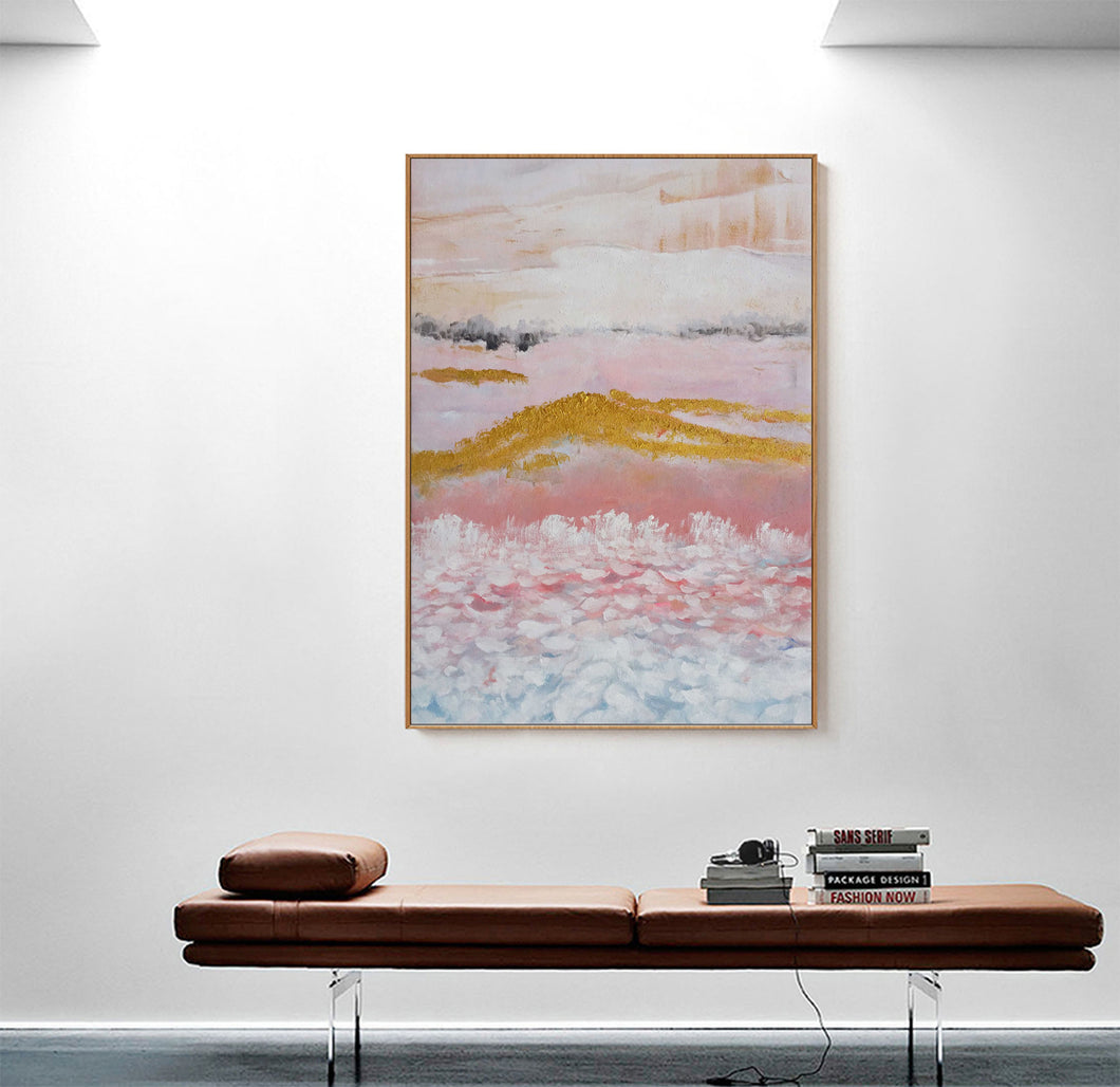 Gold Pink Abstract Painting  Large Wall Decor Op078