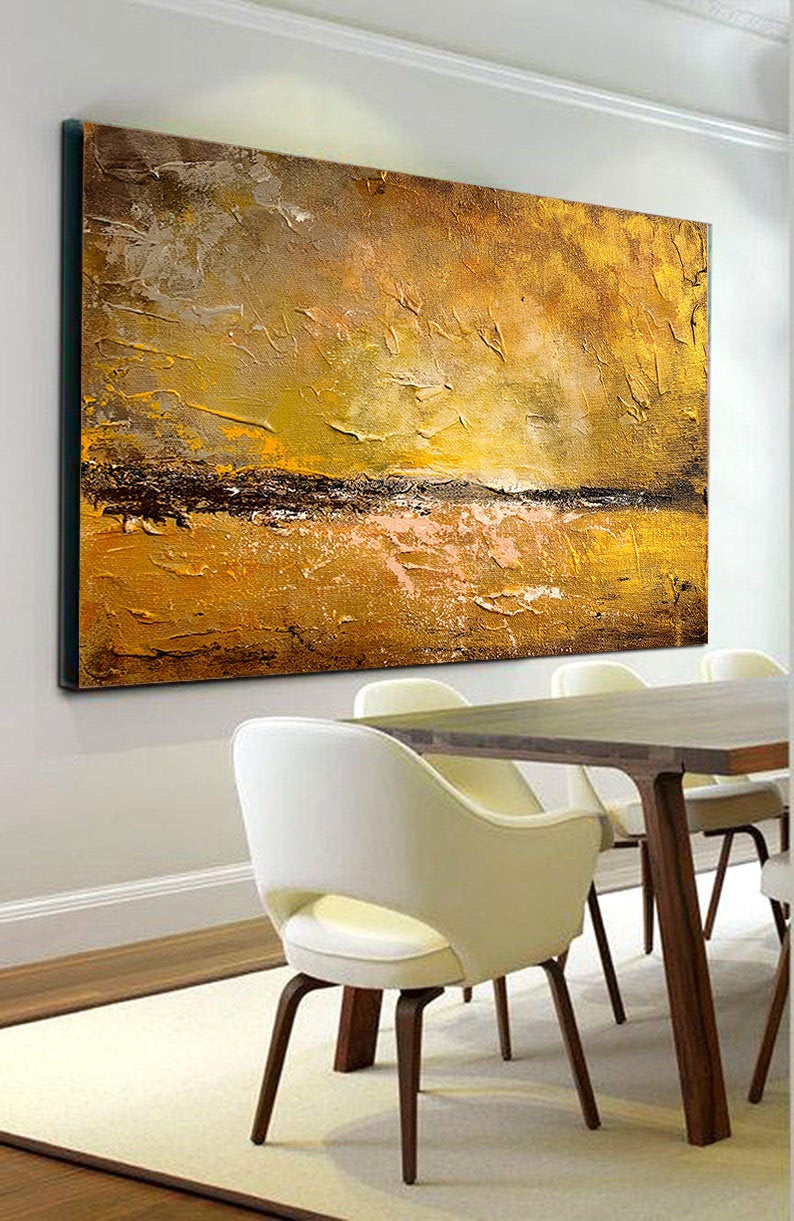 Large Canvas Abstract Art Gold Painting Landscape Contemporary Art Gp066