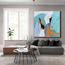 Load image into Gallery viewer, Blue White Gold Abstract Art Painting Modern Office Art
