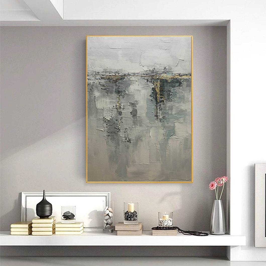 Gray Gold Abstract Painting on Canvas Original Canvas Wall Art Yp008