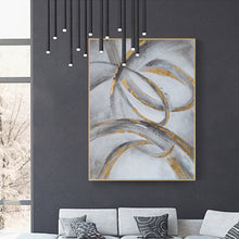 Load image into Gallery viewer, Black and Gold Wall Decor Grey Wall Painting Geometric Abstract Art Op068
