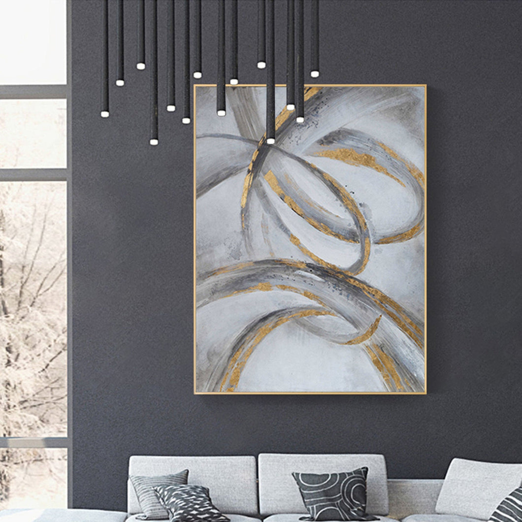 Black and Gold Wall Decor Grey Wall Painting Geometric Abstract Art Op068