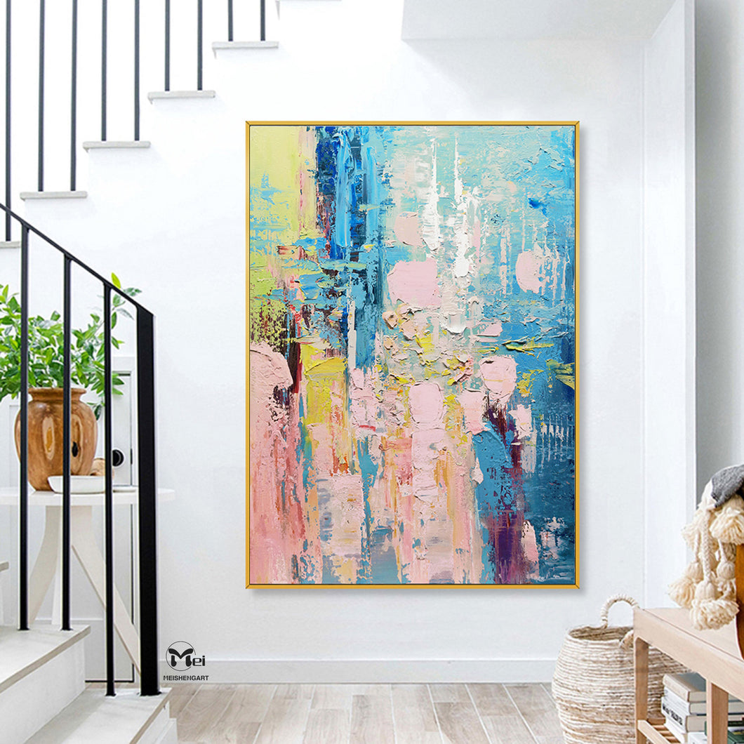 Colorful Painting On Canvas Pink Blue Painting Wall Decor Ap105