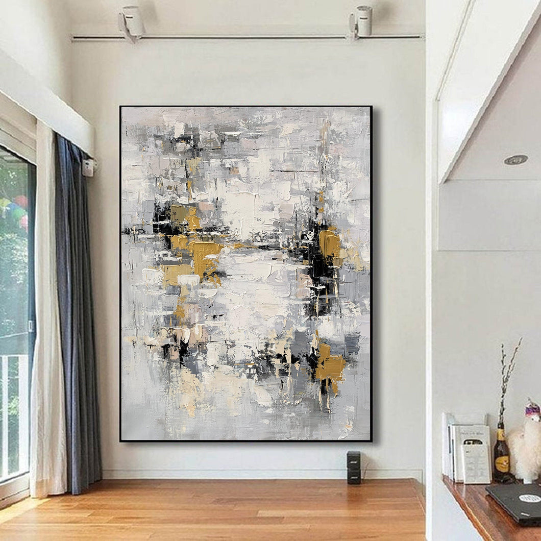 Grey Gold Abstract Painting Extra Large Wall Art For Living Room Np017