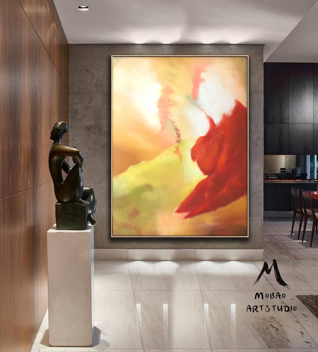 Minimalist Abstract Art Large Red Abstract Painting Pink Painting Np049