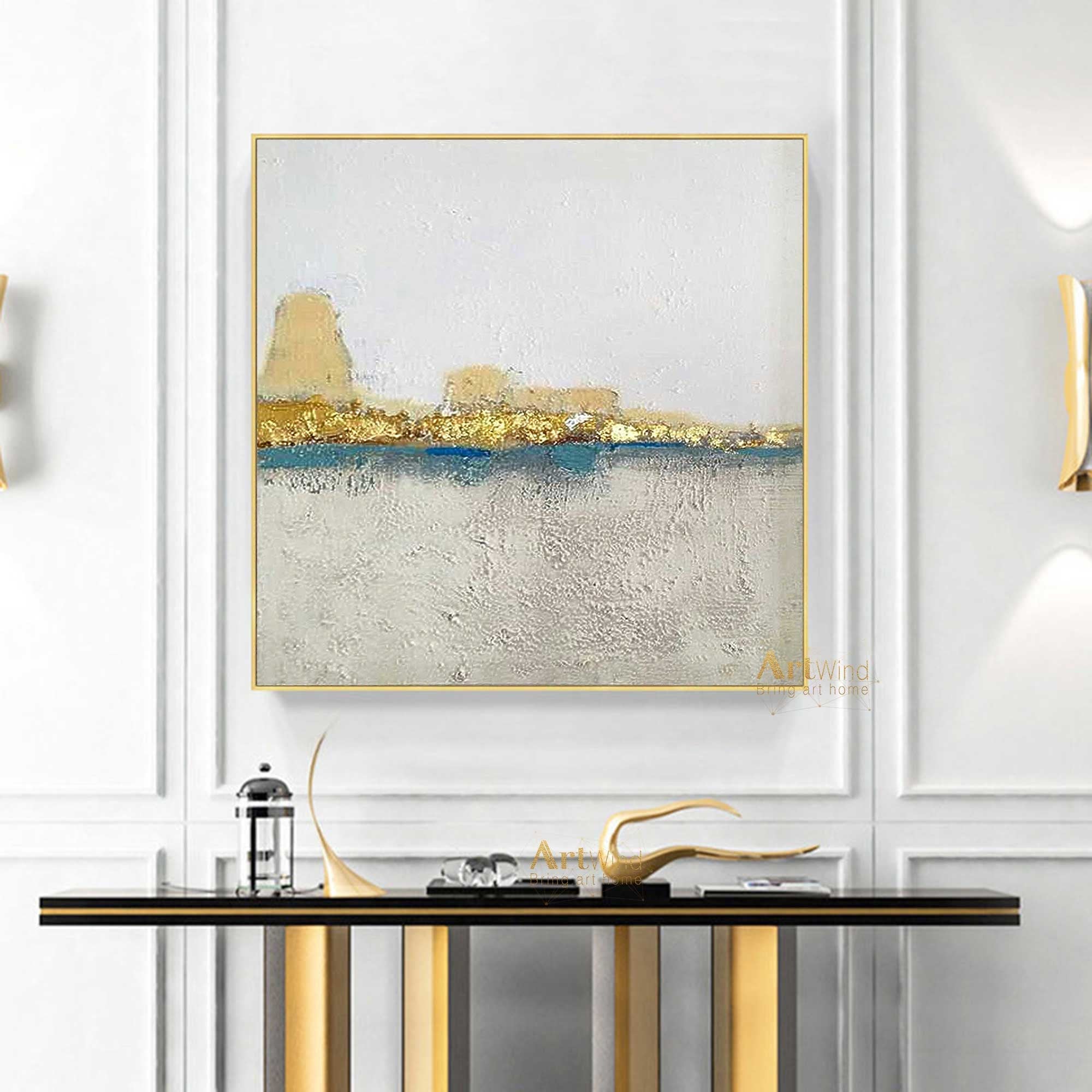 Minimalist pretty abstract painting authentic with gold leaf - 