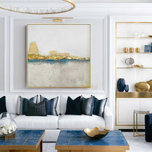 Load image into Gallery viewer, Gold and Grey Wall Art Blue Art White Canvas Painting Original Artwork Dp038

