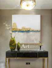 Load image into Gallery viewer, Gold and Grey Wall Art Blue Art White Canvas Painting Original Artwork Dp038
