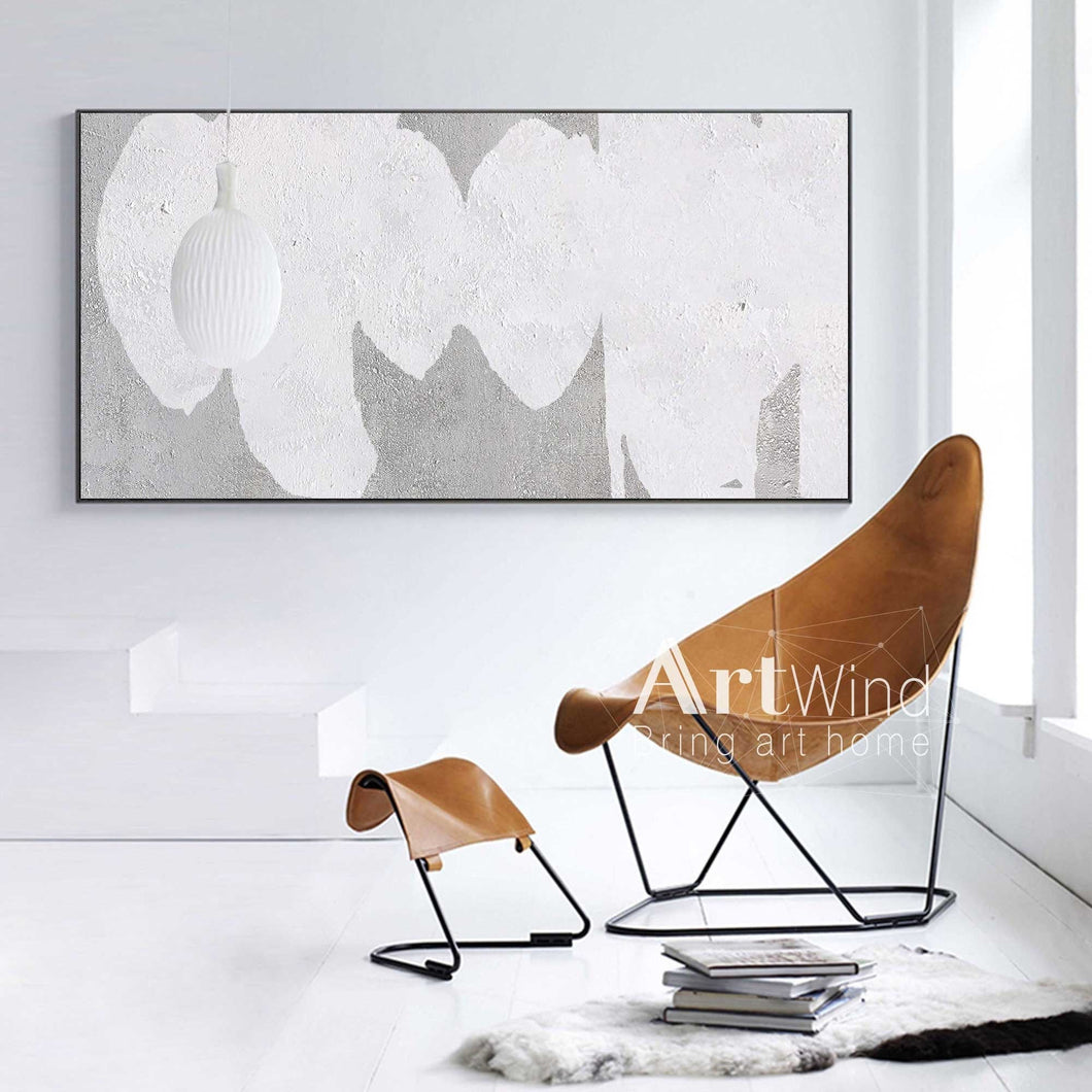 Large Minimalism Abstract Painting White Grey Abstract Canvas Art Dp061