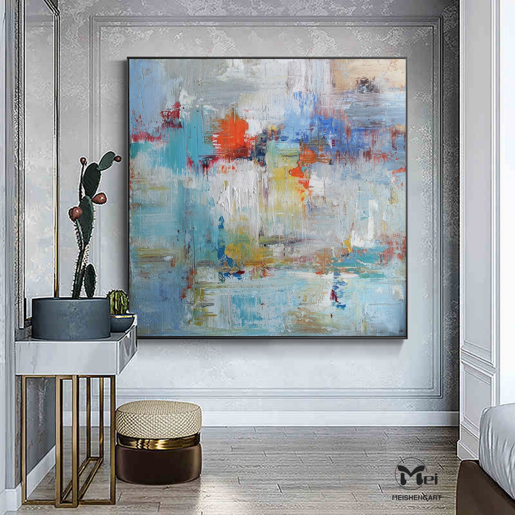 Blue and Grey Wall Art Heavy Texture Original Abstract Painting Kp002 ...