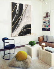 Load image into Gallery viewer, Gold Leaf Art Original Artwork Black And Beige Painting Textured Painting Dp041
